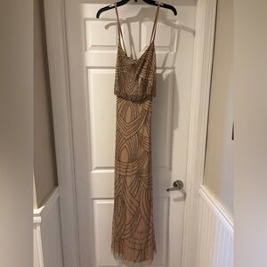 Adrianna Papell Tan Beaded Maxi Dress